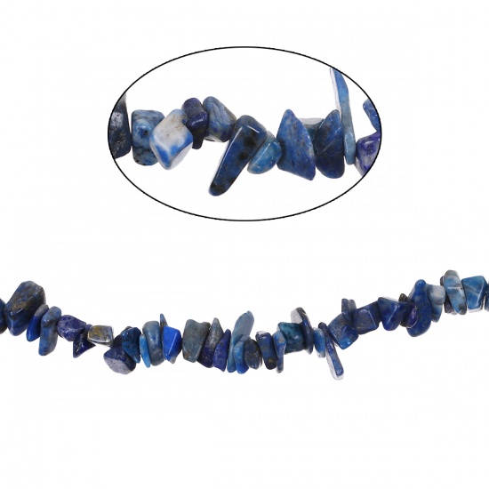 Bild von Dezember Geburtsstein - (Klasse B) Lapislazuli (natürlich) Edelstein Lose Chip Perlen unregelmäßig tiefblau Ungefähr 12 mm x 6 mm (4/8 "x 2/8") - 5 mm x 4 mm (2/8 "x 1/8"), Loch: Ca. 0,6 mm, 92 cm (36 2/8 ") lang, 1 Strang
