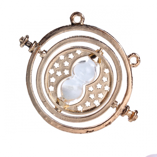 Immagine di Lega di Zinco Connettore Accessori Tondo Oro Placcato Bianco Stella a Cinque Punte Disegno 58mm x 47mm, 1 Pz