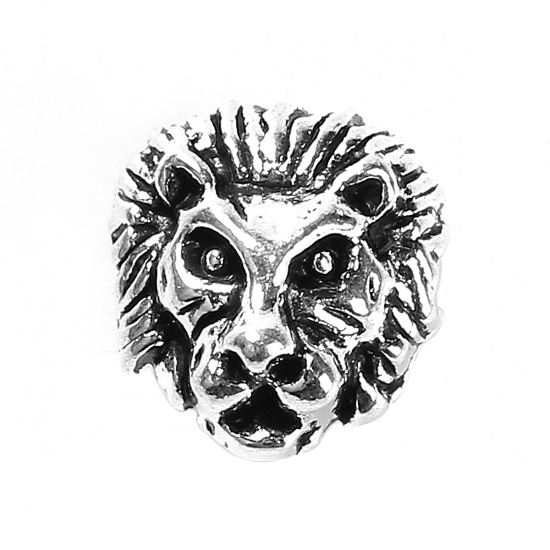 Picture of Zinc Based Alloy Spacer Beads Lion Animal Antique Silver 12mm x 12mm, Hole: Approx 1.6mm, 10 PCs
