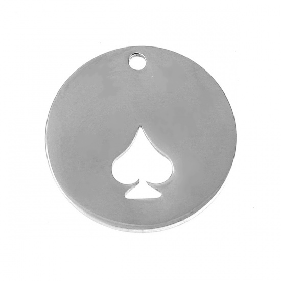 Picture of Stainless Steel Cut Out Charms Round Silver Tone Sapdes 20mm( 6/8") Dia., 3 PCs