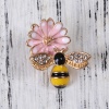 Picture of Zinc Based Alloy Charms Daisy Flower Yellow Pink Bee Clear Rhinestone Enamel 20mm( 6/8") x 18mm( 6/8"), 5 PCs