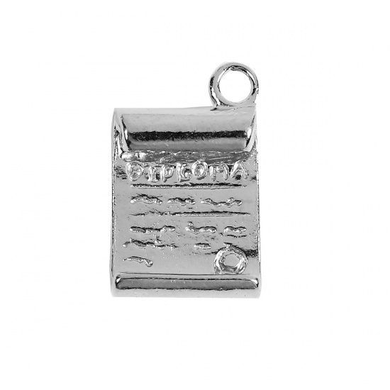 Picture of Zinc Based Alloy College Jewelry Charms Rectangle Silver Tone Message 19mm( 6/8") x 12mm( 4/8"), 10 PCs