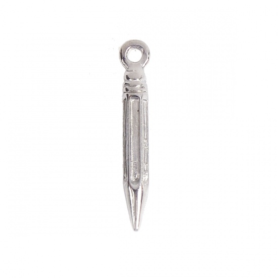 Picture of Zinc Based Alloy 3D College Jewelry Charms Pencil Silver Tone 3D 24mm(1") x 4mm( 1/8"), 30 PCs