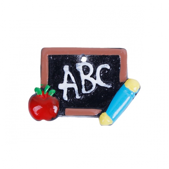 Picture of Resin College Jewelry Charms Rectangle Message " ABC " Multicolor 29mm(1 1/8") x 21mm( 7/8"), 5 PCs