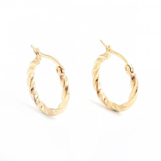 Picture of 316 Stainless Steel Hoop Earrings Gold Plated Spiral Round 25mm(1") x 20mm( 6/8"), Post/ Wire Size: (17 gauge), 1 Pair