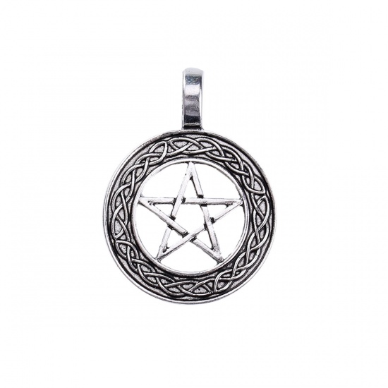 Picture of Zinc Based Alloy Pendants Celtic Knot Antique Silver Pentagram Star 37mm(1 4/8") x 28mm(1 1/8"), 10 PCs