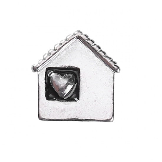 Picture of Zinc Based Alloy Embellishments House Antique Silver Heart 12mm( 4/8") x 11mm( 3/8"), 10 PCs