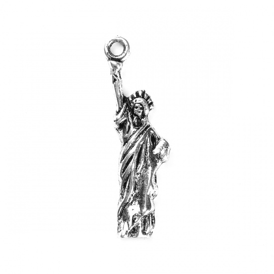 Picture of Zinc Based Alloy Travel Pendants Statue of Liberty Antique Silver 34mm(1 3/8") x 10mm( 3/8"), 50 PCs