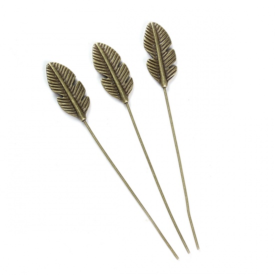 Bild von Zinklegierung Kettelstifte mit Flachkopf Bronzefarbe Feder 6.4cm lang, 0.7mm (21 gauge), 5 Stück
