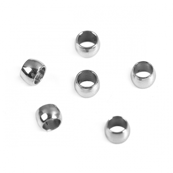 Immagine di 304 Acciaio Inossidabile Schiaccini Perline Cilindrico Tono Argento Di 1.5mm Dia., Buco:Circa 0.6mm, 100 Pz