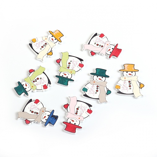 Picture of Three-ply Board Sewing Buttons Scrapbooking Two Hole Christmas Snowman At Random 35mm(1 3/8") x 26mm(1"), 50 PCs