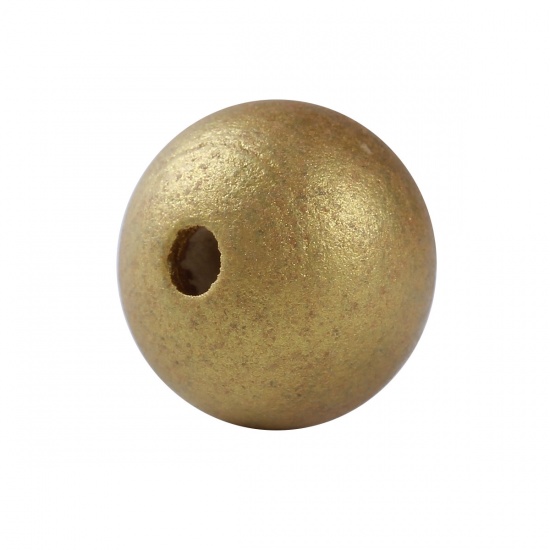 Picture of Hinoki Wood Spacer Beads Round Golden Painting About 20mm Dia, Hole: Approx 3.5mm, 50 PCs