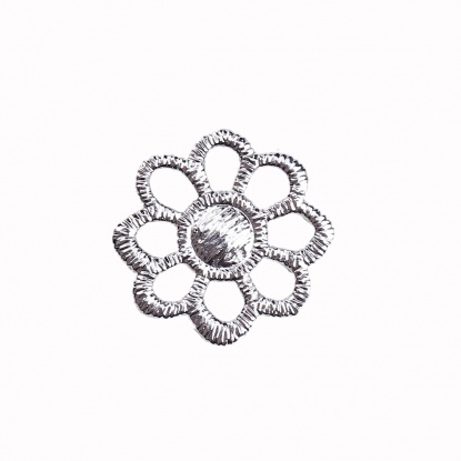 Picture of Copper Metal Lace Charms Flower Silver Tone Filigree 18mm( 6/8") x 17mm( 5/8"), 5 PCs