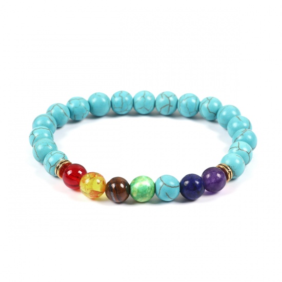 Bild von Blau Howlith Yoga Heilung Armband Cyan Bunt Elastisch 22cm lang, 1 Stück