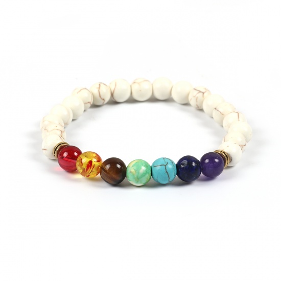 Bild von Howlith Yoga Heilung Perlenarmband Weiß Bunt Elastisch 22cm lang, 1 Stück