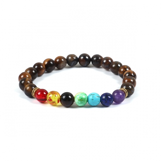 Picture of Tiger's Eyes Elastic Yoga Healing Beaded Bracelets Brown Multicolor 22cm(8 5/8") long, 1 Piece