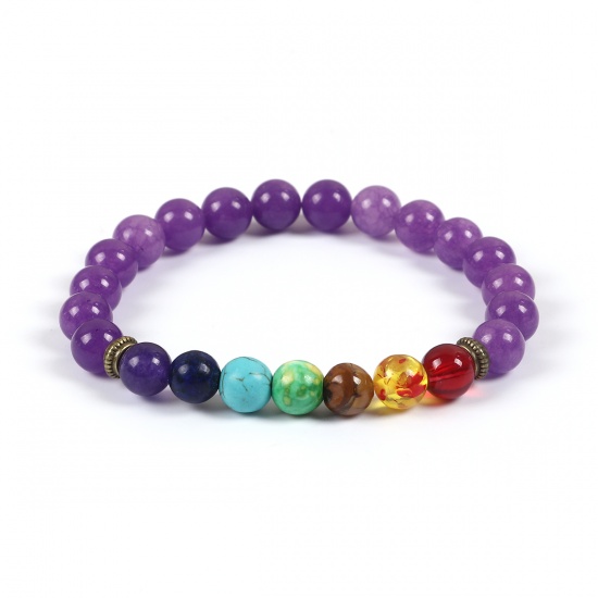 Picture of Amethyst Elastic Yoga Healing Beaded Bracelets Purple Multicolor 22cm(8 5/8") long, 1 Piece