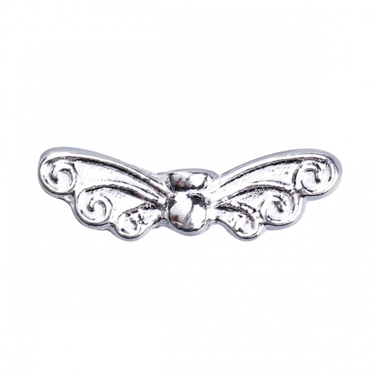 Picture of Zinc Based Alloy Spacer Beads Wing Silver Plated 22mm x 7mm, Hole: Approx 1.4mm, 100 PCs