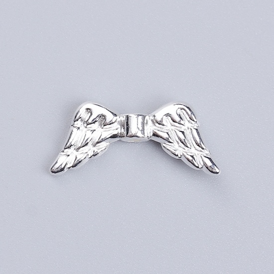 Picture of Zinc Based Alloy Spacer Beads Wing Silver Plated 19mm x 8mm, Hole: Approx 1.2mm, 100 PCs