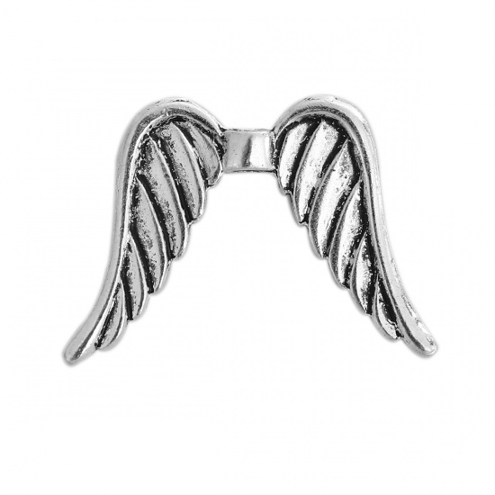 Picture of Zinc Based Alloy Spacer Beads Wing Antique Silver About 3cm x 2.4cm, Hole: Approx 2.2mm, 10 PCs