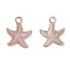 Picture of Zinc Based Alloy Ocean Jewelry Charms Star Fish Gold Plated Pink Enamel 18mm( 6/8") x 15mm( 5/8"), 20 PCs