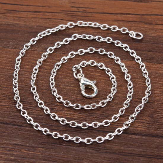 Picture of Zinc Based Alloy Link Cable Chain Necklace Silver Plated 42.5cm(16 6/8") long, Chain Size: 3x2mm( 1/8" x 1/8"), 12 PCs