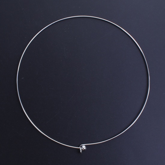 Picture of 304 Stainless Steel Collar Neck Ring Necklace Silver Tone Round With Removable Ball End Cap 45cm(17 6/8") long, 1 Piece