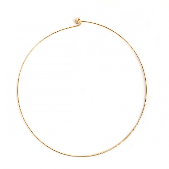 Picture of 304 Stainless Steel Collar Neck Ring Necklace Gold Plated Round With Removable Ball End Cap 44.5cm(17 4/8") long, 1 Piece