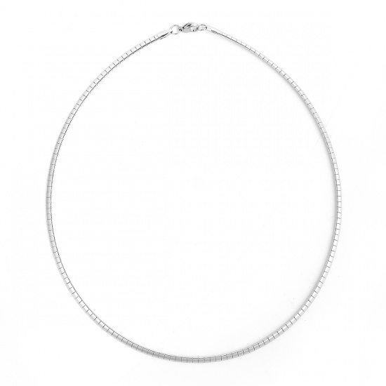Bild von 304 Edelstahl Choker Halskette Silberfarbe Rund 45cm lang, 1 Strang