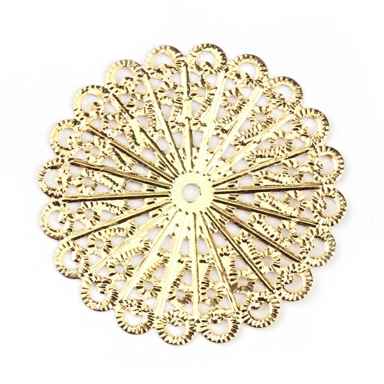 Picture of Iron Based Alloy Filigree Stamping Embellishments Round Gold Plated 43mm(1 6/8") x 43mm(1 6/8"), 50 PCs