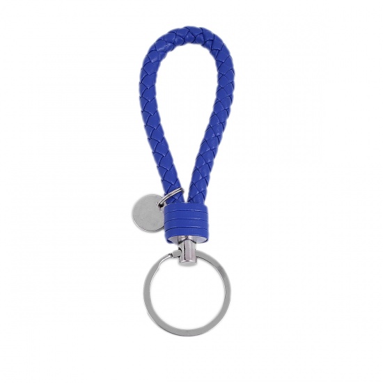 Picture of PU Leather Keychain & Keyring Silver Tone Royal Blue 13cm, 2 PCs