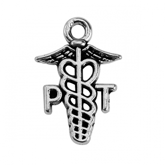 Picture of Zinc Based Alloy Medical Charms Wing Antique Silver Message " PT " 15mm( 5/8") x 10mm( 3/8"), 30 PCs