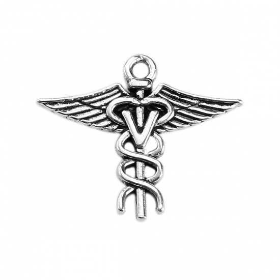 Picture of Zinc Based Alloy Medical Charms Wing Antique Silver Message " V " 25mm(1") x 20mm( 6/8"), 30 PCs