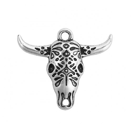 Picture of Zinc Based Alloy Charms Cow Antique Silver 29mm(1 1/8") x 25mm(1"), 30 PCs
