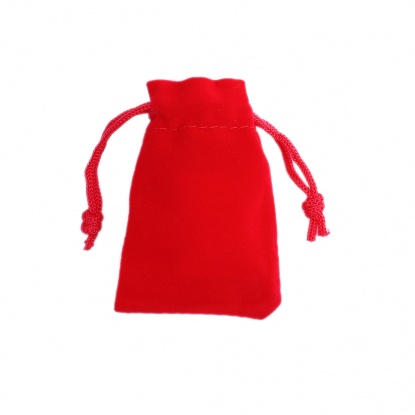 Picture of Velvet Jewelry Gift Bags Drawstring Rectangle Red (Usable Space: Approx 8cmx7cm) 9.3cm(3 5/8") x 7cm(2 6/8"), 10 PCs