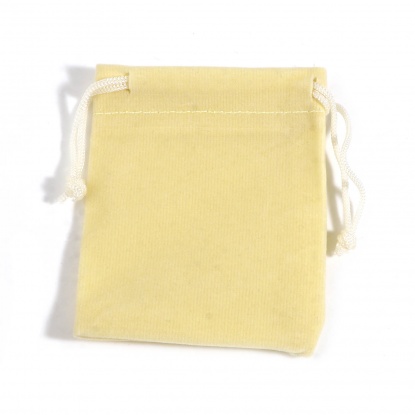 Picture of Velvet Jewelry Gift Bags Drawstring Rectangle Beige (Usable Space: Approx 8cmx7cm) 9.3cm(3 5/8") x 7cm(2 6/8"), 10 PCs