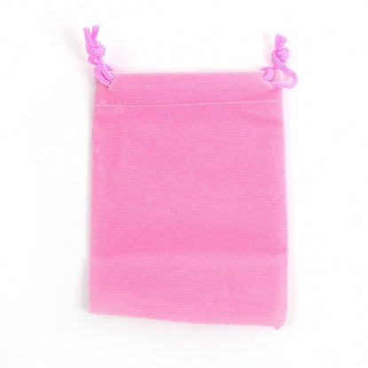 Picture of Velvet Jewelry Gift Bags Drawstring Rectangle Pink (Usable Space: Approx 8cmx7cm) 9.3cm(3 5/8") x 7cm(2 6/8"), 10 PCs