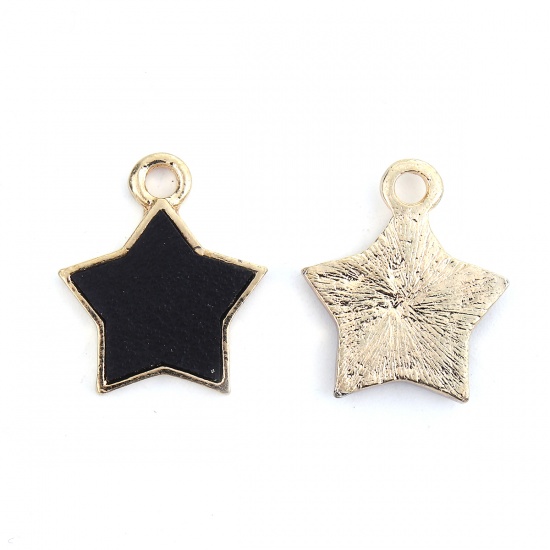 Picture of Zinc Based Alloy & PU Galaxy Charms Star Gold Plated Black 20mm( 6/8") x 18mm( 6/8"), 10 PCs