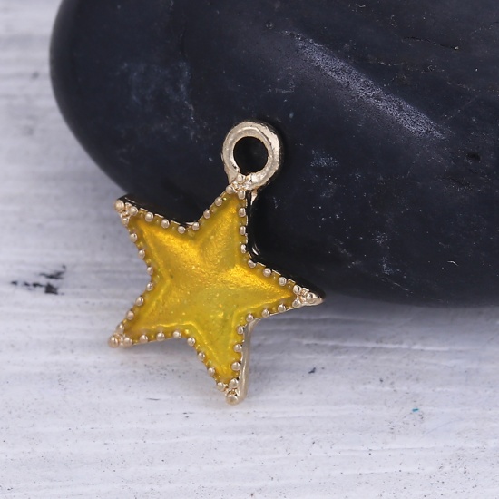 Picture of Zinc Based Alloy Galaxy Charms Star Gold Plated Yellow Enamel 15mm( 5/8") x 13mm( 4/8"), 20 PCs
