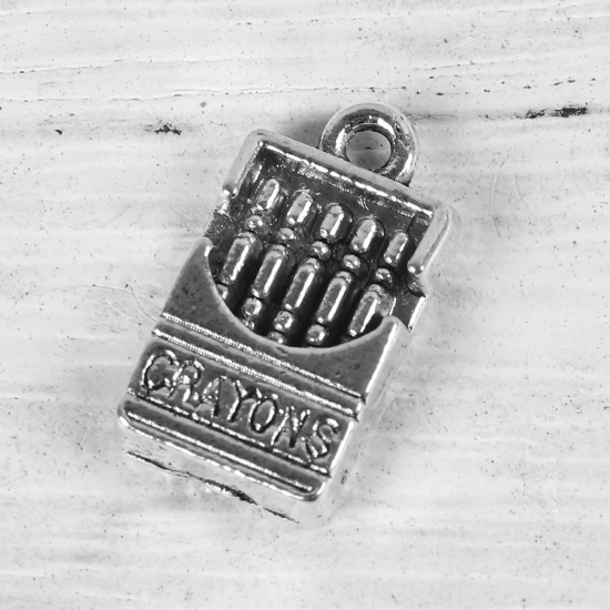 Picture of Zinc Based Alloy College Jewelry Charms Crayon Antique Silver Message 17mm( 5/8") x 9mm( 3/8"), 20 PCs