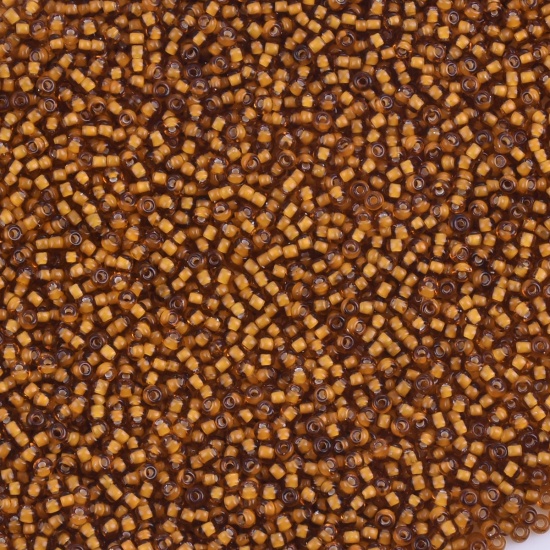 Picture of (Japan Import) Glass Seed Beads Round Brown Yellow Inside Color About 2mm x 1.5mm, Hole: Approx 0.8mm, 100 Grams (Approx 95 PCs/Gram)
