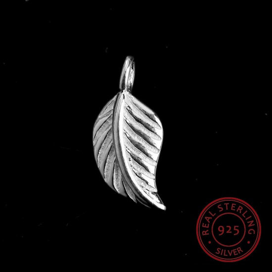 Picture of Sterling Silver Charms Silver Leaf 12mm( 4/8") x 5mm( 2/8"), 2 Grams (Approx 6 PCs)