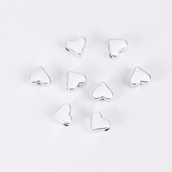 Picture of Zinc Based Alloy Spacer Beads Heart Antique Silver 6mm x 5mm, Hole: Approx 1.2mm, 200 PCs