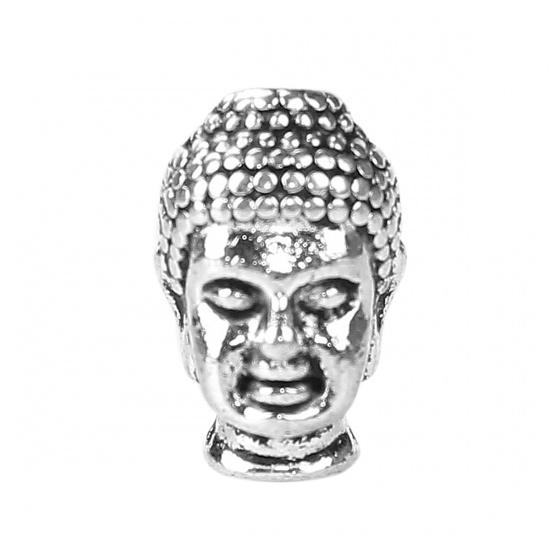 Image de Perles en Alliage de Zinc Bouddha Argent Vieilli 13mm x 8mm, Taille de Trou: 1.8mm, 30 Pcs