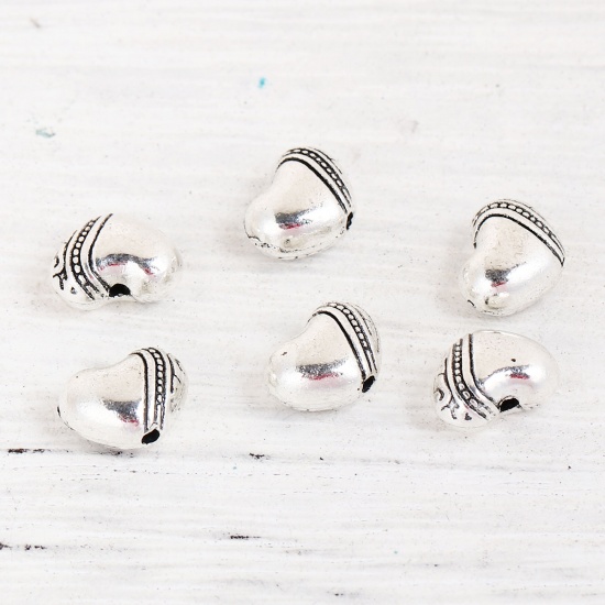 Picture of Zinc Based Alloy Spacer Beads Heart Antique Silver 9mm x 7mm, Hole: Approx 1.1mm, 50 PCs