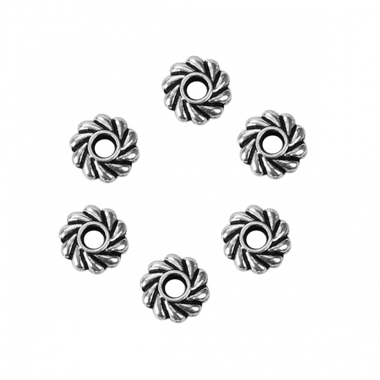 Picture of Zinc Based Alloy Spacer Beads Flower Antique Silver 5mm x 5mm, Hole: Approx 1.4mm, 500 PCs