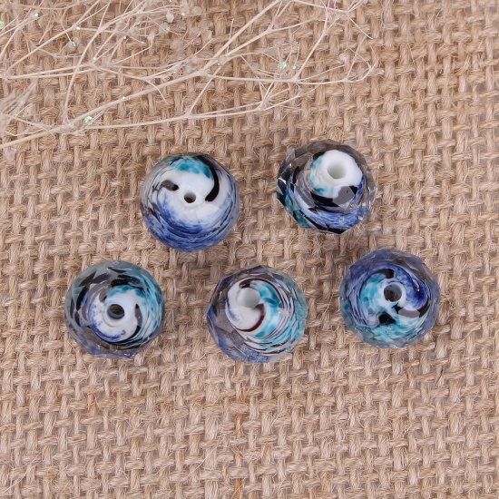 Bild von Muranoglas Perlen Rund Blau Facettiert ca 12mm x 9mm, Loch:ca. 2.8mm, 10 Stück