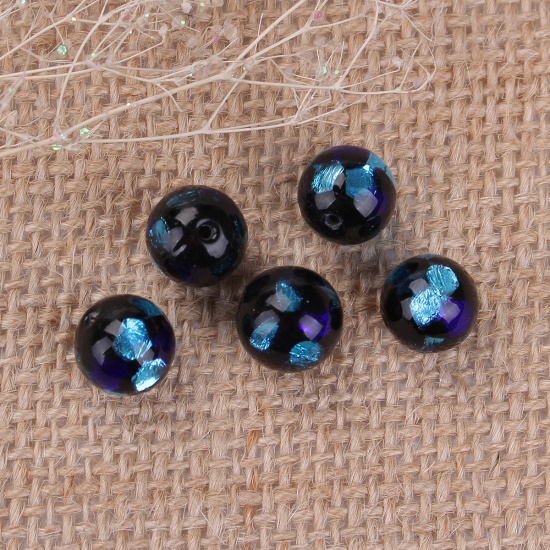 Bild von Muranoglas Perlen Rund Blau Folie ca 10mm D., Loch:ca. 1.3mm, 3 Stück