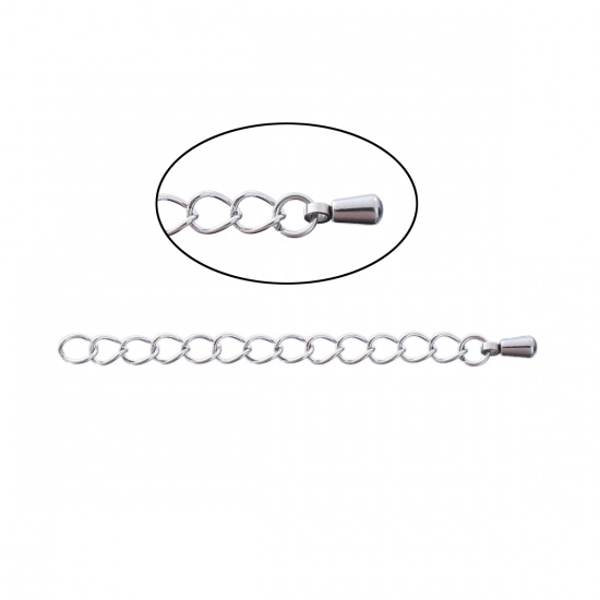 Image de Chaînes d'Extension pour Collier Bracelet en Acier Inoxydable Argent Mat Goutte d'Eau 6cm long, Chaîne Utilisable: 5cm, 10 Pcs
