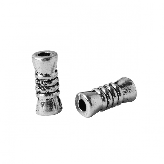 Picture of Zinc Based Alloy Spacer Beads Cylinder Antique Silver Stripe 9.4mm x 3.9mm, Hole: Approx 1.2mm, 200 PCs
